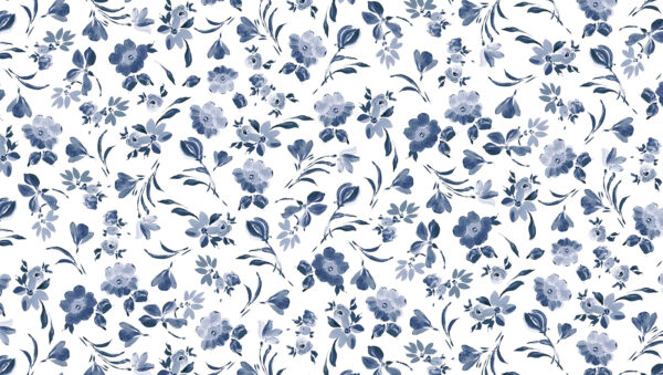 Tecido Jersey Flores Azuis em Branco - Riera Alta